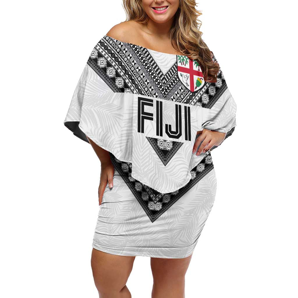 Custom Rugby Fiji Off Shoulder Short Dress Fijian Masi Tribal Sporty Style White Color LT03 Women White - Polynesian Pride