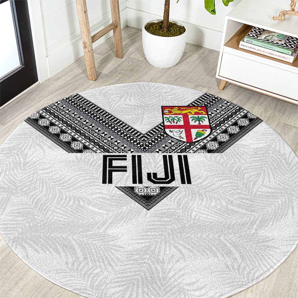 Rugby Fiji Round Carpet Fijian Masi Tribal Sporty Style White Color - Polynesian Pride