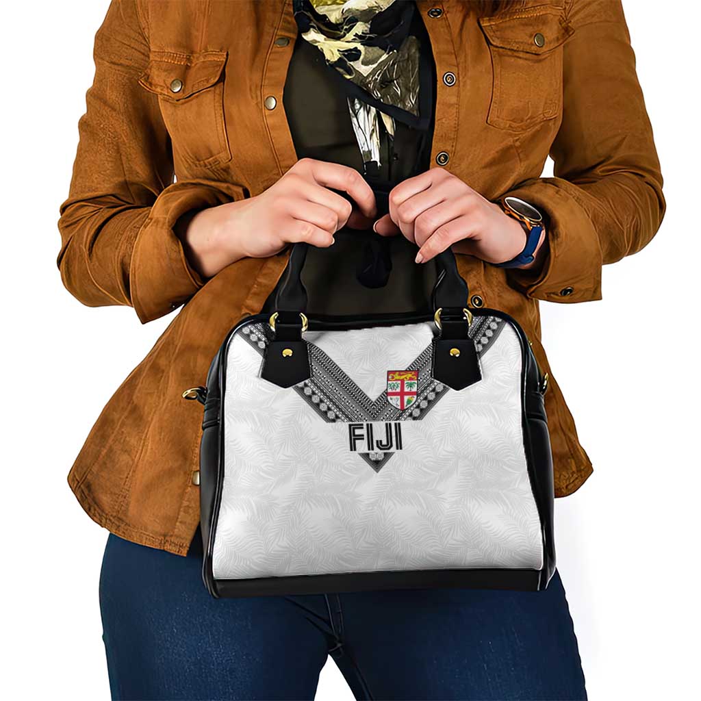 Rugby Fiji Shoulder Handbag Fijian Masi Tribal Sporty Style White Color - Polynesian Pride