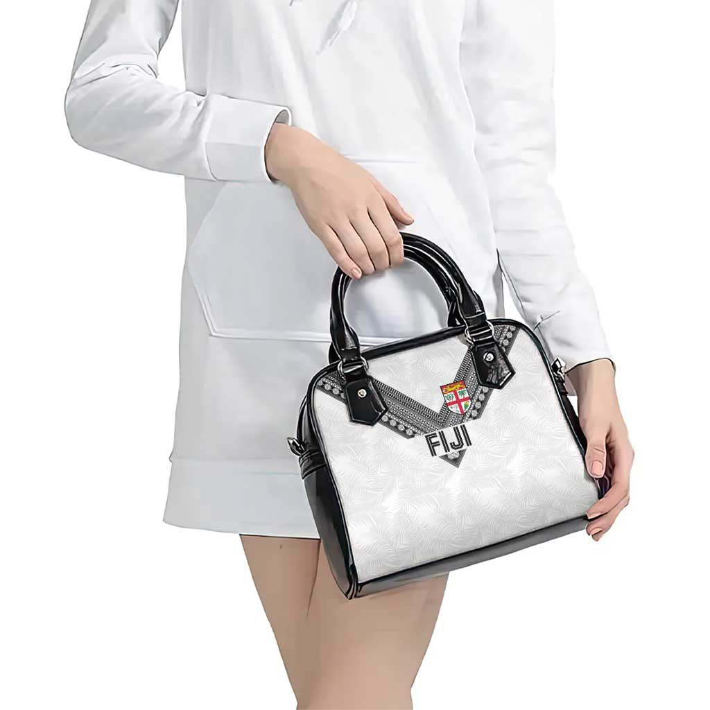 Rugby Fiji Shoulder Handbag Fijian Masi Tribal Sporty Style White Color - Polynesian Pride
