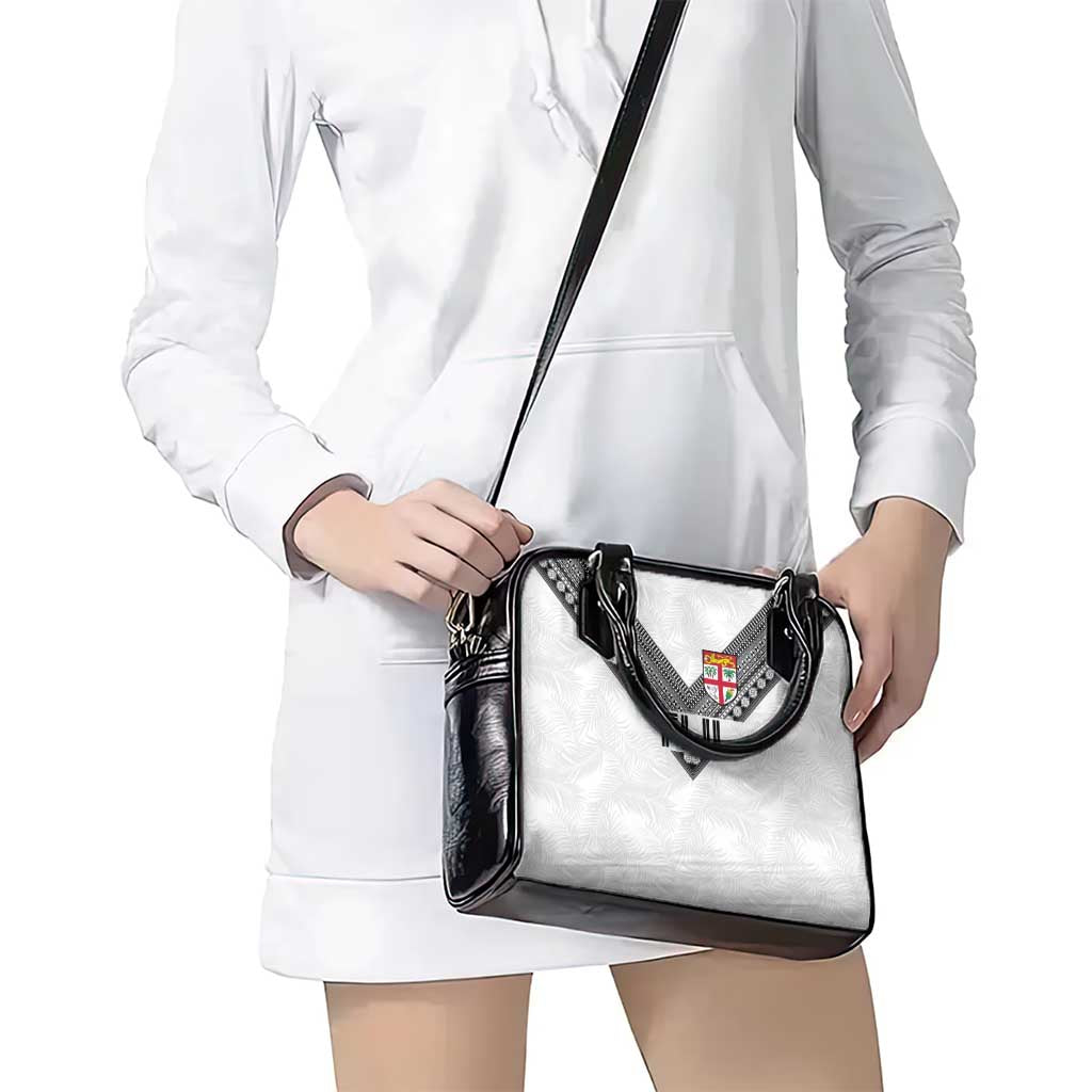 Rugby Fiji Shoulder Handbag Fijian Masi Tribal Sporty Style White Color - Polynesian Pride