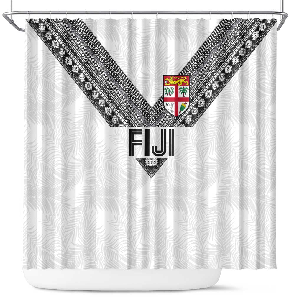 Rugby Fiji Shower Curtain Fijian Masi Tribal Sporty Style White Color - Polynesian Pride