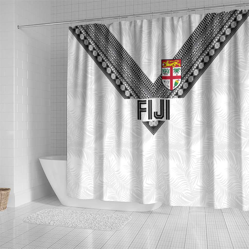 Rugby Fiji Shower Curtain Fijian Masi Tribal Sporty Style White Color - Polynesian Pride