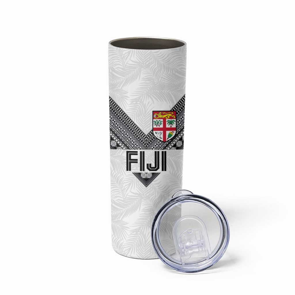 Custom Rugby Fiji Skinny Tumbler Fijian Masi Tribal Sporty Style White Color LT03 - Polynesian Pride