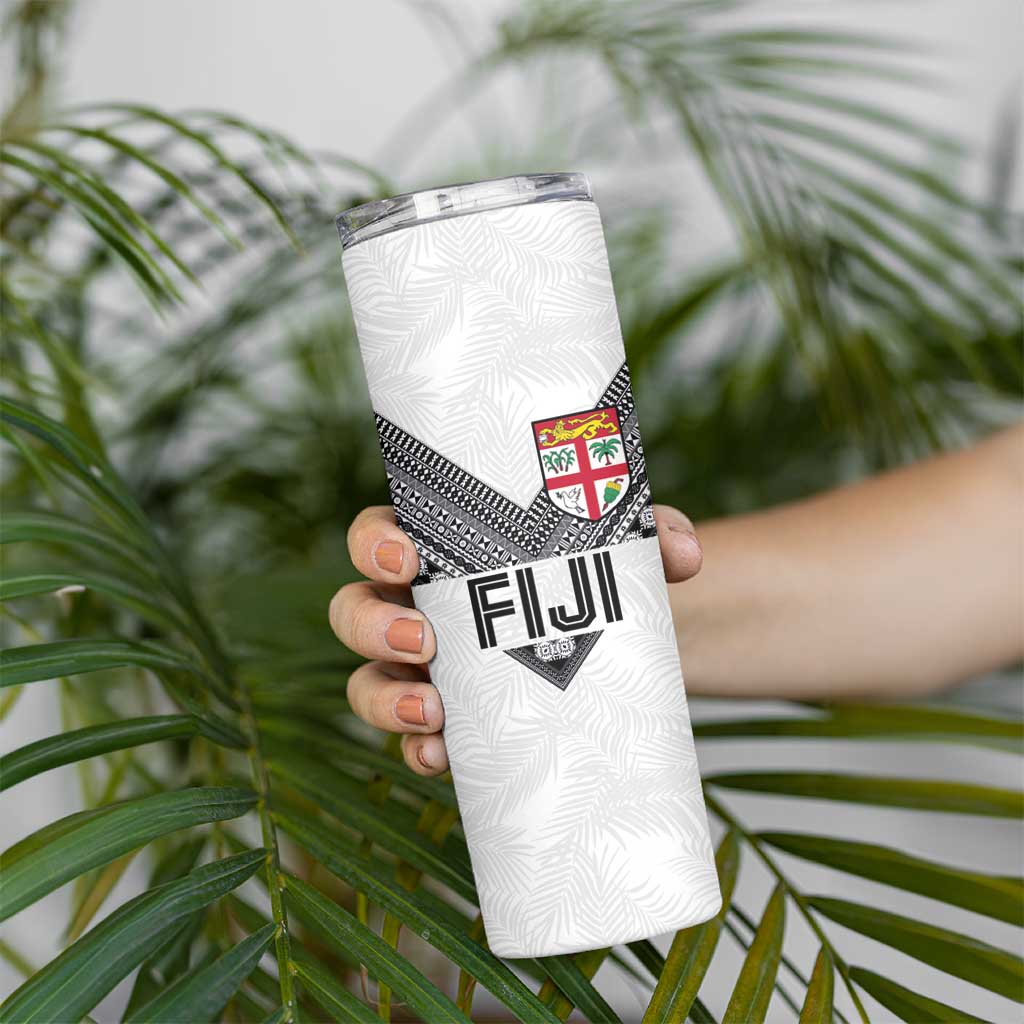Custom Rugby Fiji Skinny Tumbler Fijian Masi Tribal Sporty Style White Color LT03 - Polynesian Pride