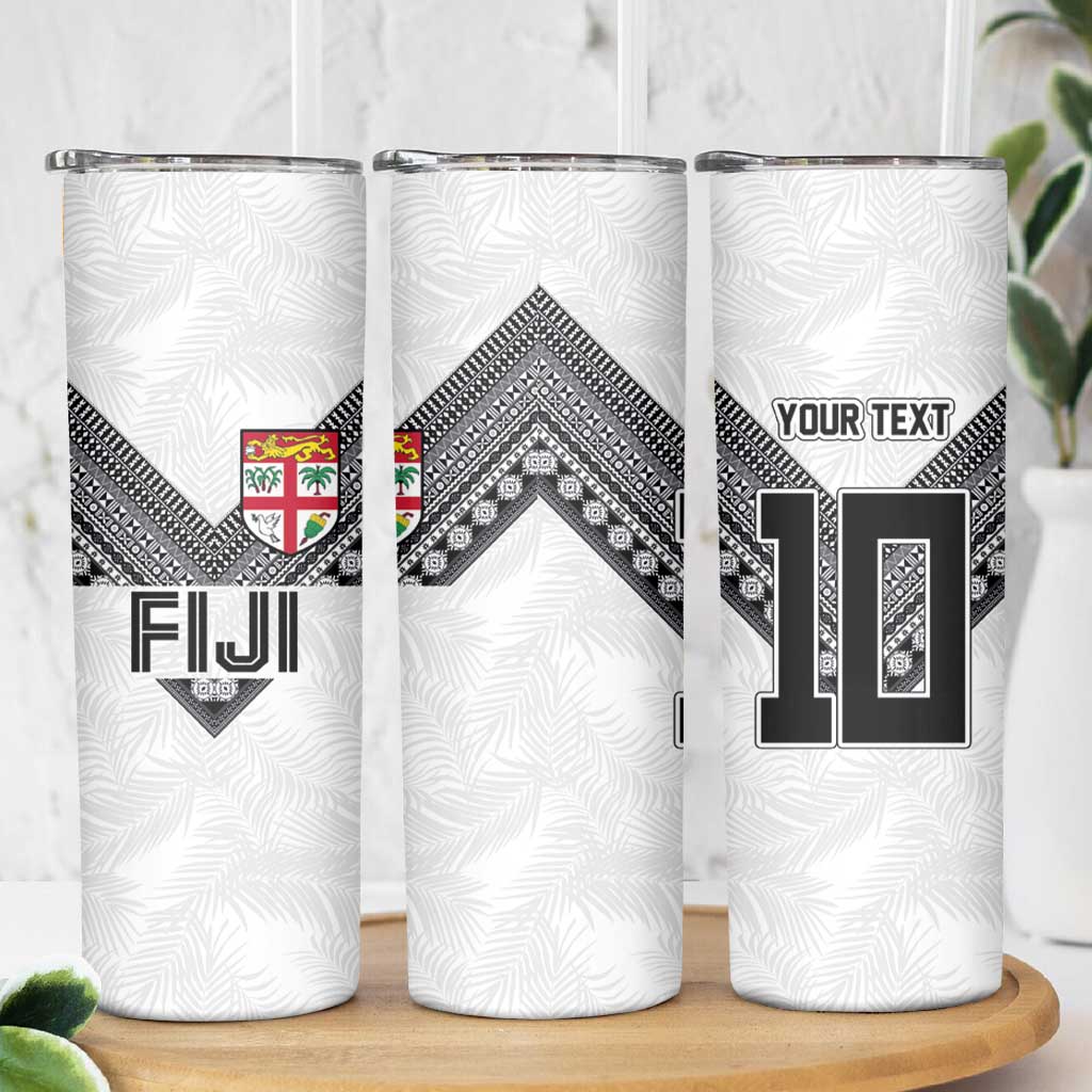 Custom Rugby Fiji Skinny Tumbler Fijian Masi Tribal Sporty Style White Color LT03 - Polynesian Pride