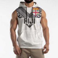 Custom Rugby Fiji Sleeveless Hoodie Fijian Masi Tribal Sporty Style White Color LT03 - Polynesian Pride