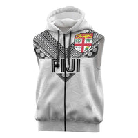 Custom Rugby Fiji Sleeveless Zip Hoodie Fijian Masi Tribal Sporty Style White Color LT03 White - Polynesian Pride