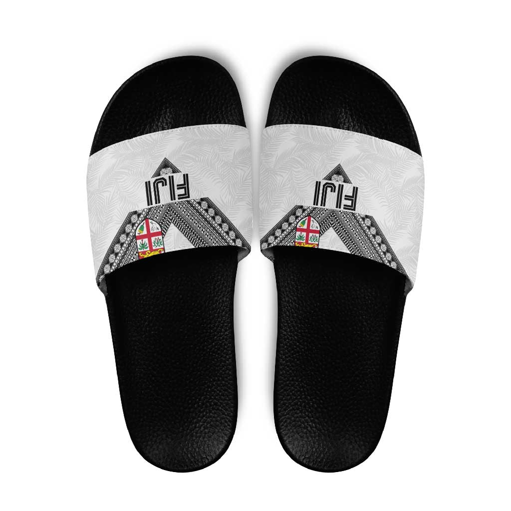 Rugby Fiji Slide Sandals Fijian Masi Tribal Sporty Style White Color LT03 White - Polynesian Pride