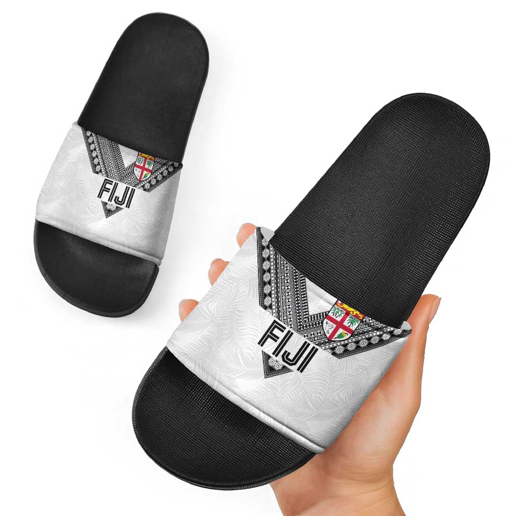 Rugby Fiji Slide Sandals Fijian Masi Tribal Sporty Style White Color LT03 - Polynesian Pride