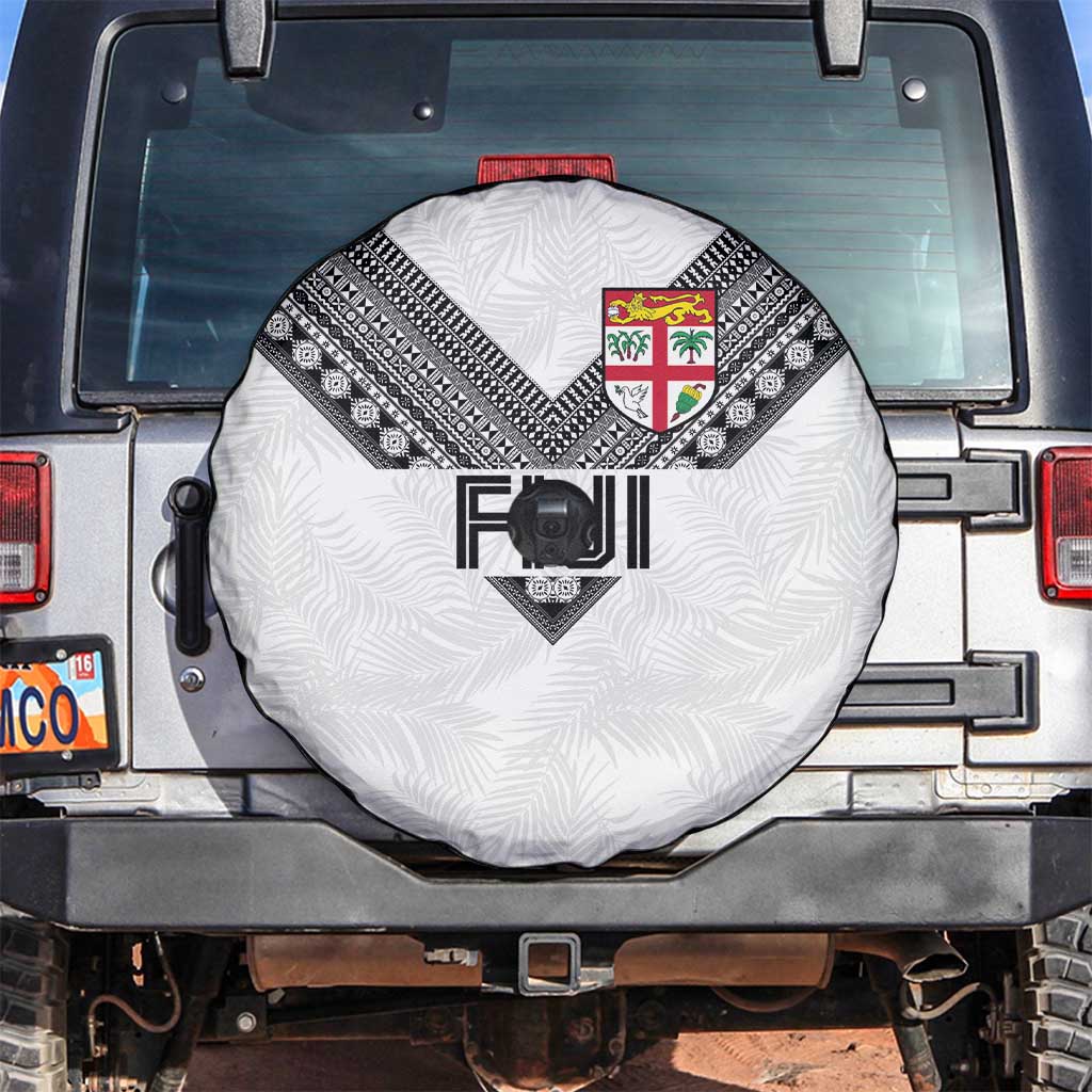 Rugby Fiji Spare Tire Cover Fijian Masi Tribal Sporty Style White Color LT03 White - Polynesian Pride