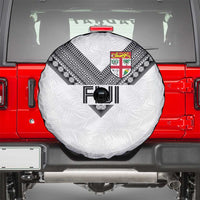 Rugby Fiji Spare Tire Cover Fijian Masi Tribal Sporty Style White Color LT03 - Polynesian Pride