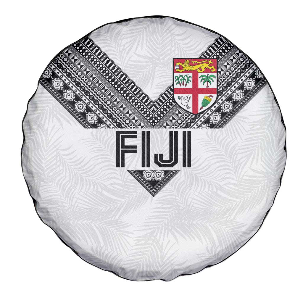 Rugby Fiji Spare Tire Cover Fijian Masi Tribal Sporty Style White Color LT03 - Polynesian Pride
