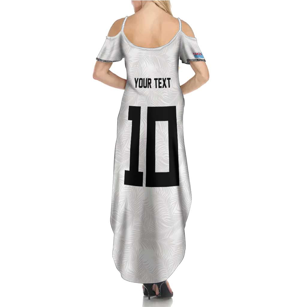 Custom Rugby Fiji Summer Maxi Dress Fijian Masi Tribal Sporty Style White Color LT03 - Polynesian Pride