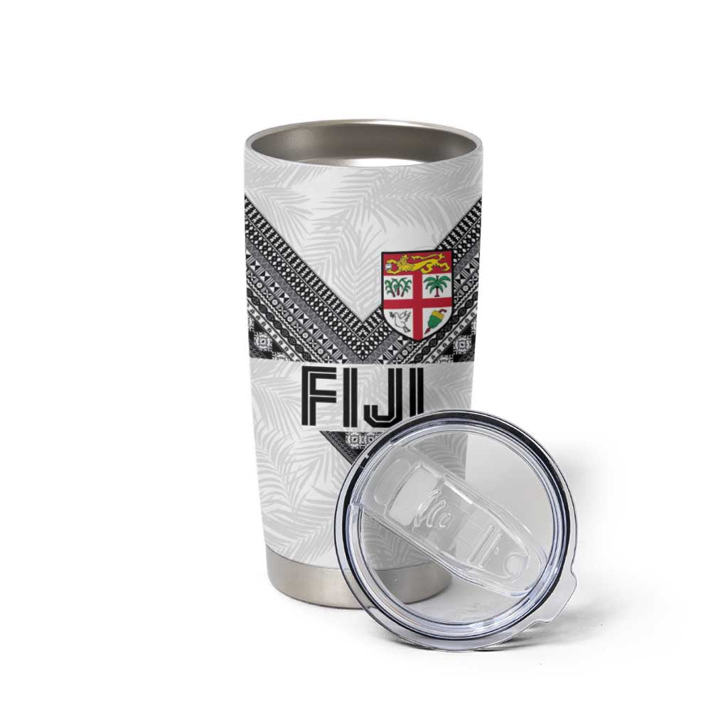 Custom Rugby Fiji Tumbler Cup Fijian Masi Tribal Sporty Style White Color LT03 - Polynesian Pride