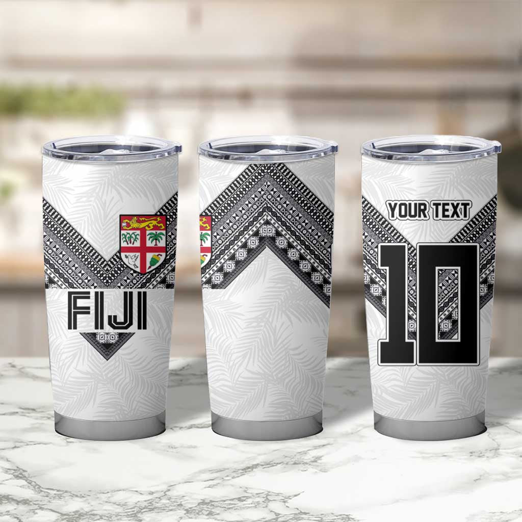 Custom Rugby Fiji Tumbler Cup Fijian Masi Tribal Sporty Style White Color LT03 - Polynesian Pride