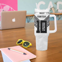 Custom Rugby Fiji Tumbler With Handle Fijian Masi Tribal Sporty Style White Color - Polynesian Pride