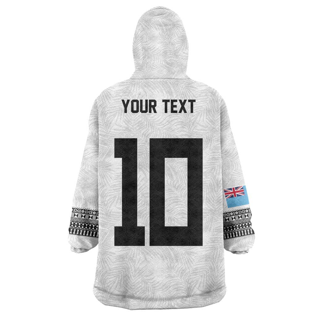 Custom Rugby Fiji Wearable Blanket Hoodie Fijian Masi Tribal Sporty Style White Color LT03 - Polynesian Pride