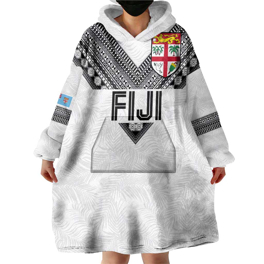 Custom Rugby Fiji Wearable Blanket Hoodie Fijian Masi Tribal Sporty Style White Color LT03 - Polynesian Pride