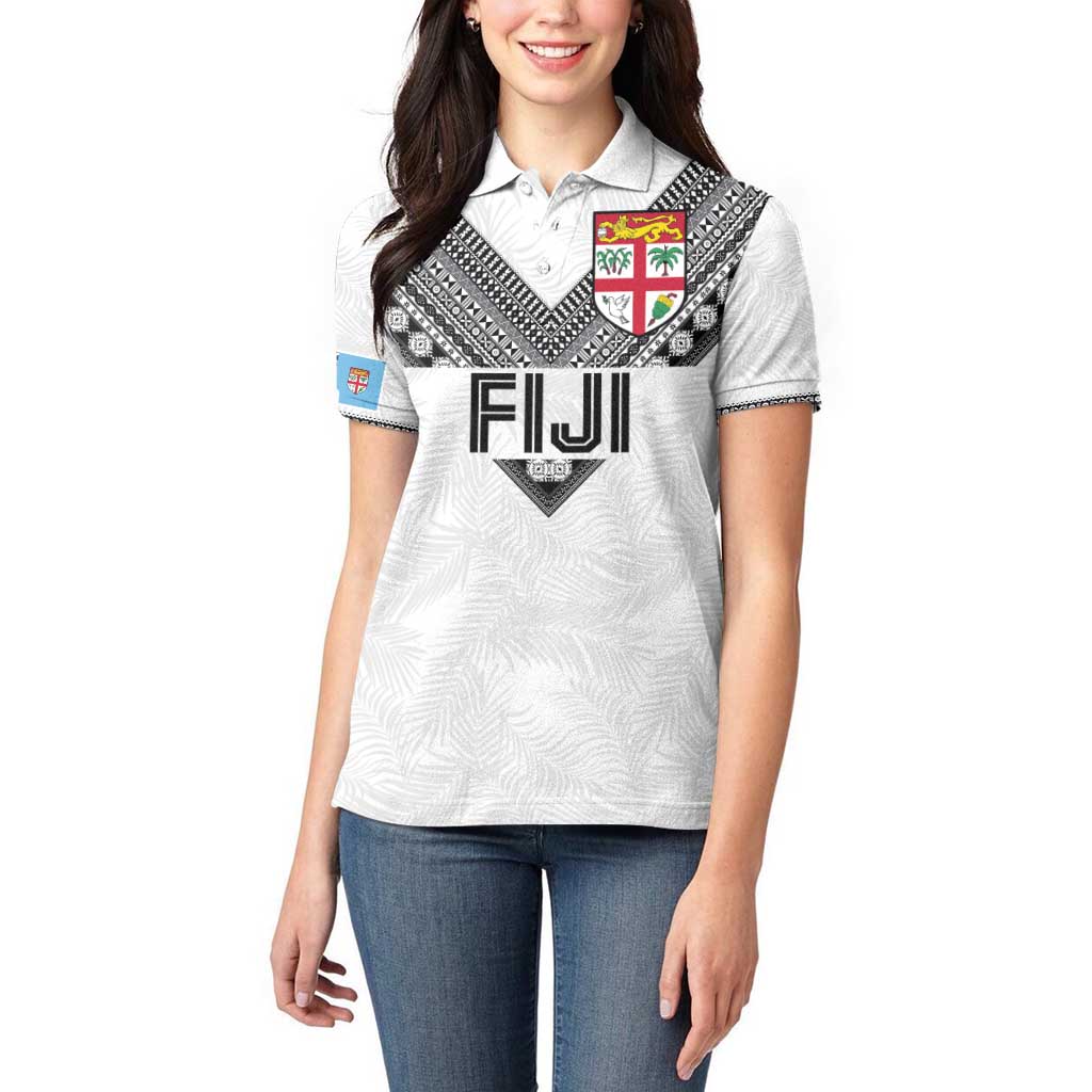 Custom Rugby Fiji Women Polo Shirt Fijian Masi Tribal Sporty Style White Color LT03 - Polynesian Pride