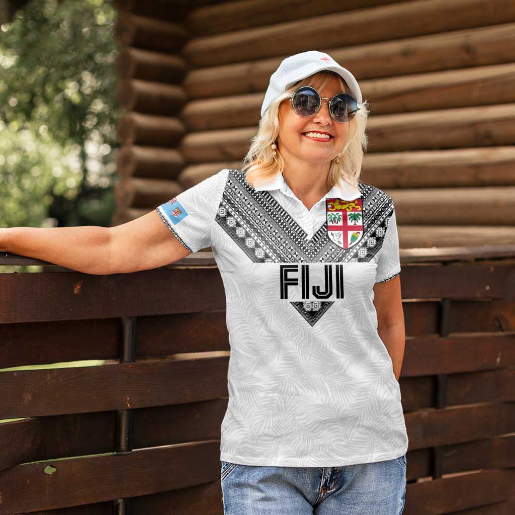 Custom Rugby Fiji Women Polo Shirt Fijian Masi Tribal Sporty Style White Color LT03 - Polynesian Pride