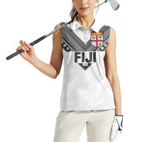 Custom Rugby Fiji Women Sleeveless Polo Shirt Fijian Masi Tribal Sporty Style White Color LT03 - Polynesian Pride