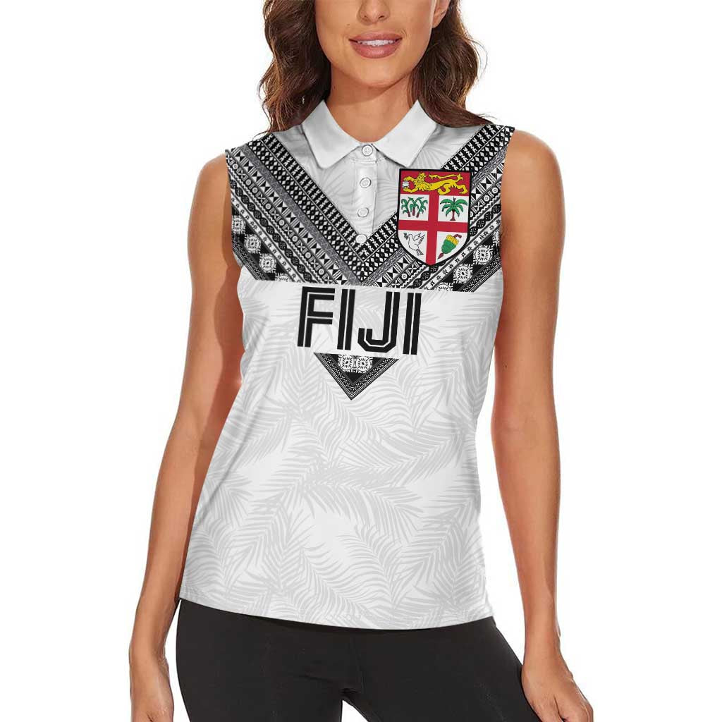 Custom Rugby Fiji Women Sleeveless Polo Shirt Fijian Masi Tribal Sporty Style White Color LT03 - Polynesian Pride