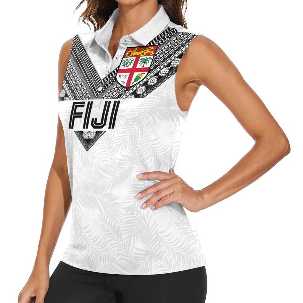 Custom Rugby Fiji Women Sleeveless Polo Shirt Fijian Masi Tribal Sporty Style White Color LT03 - Polynesian Pride