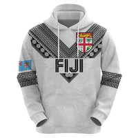 Custom Rugby Fiji Zip Hoodie Fijian Masi Tribal Sporty Style White Color LT03 - Polynesian Pride