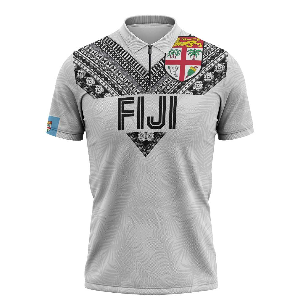 Custom Rugby Fiji Zipper Polo Shirt Fijian Masi Tribal Sporty Style White Color LT03 White - Polynesian Pride