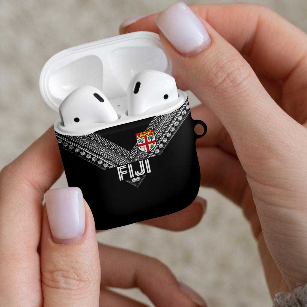 Rugby Fiji AirPods Case Fijian Masi Tribal Sporty Style Black Color LT03 - Polynesian Pride
