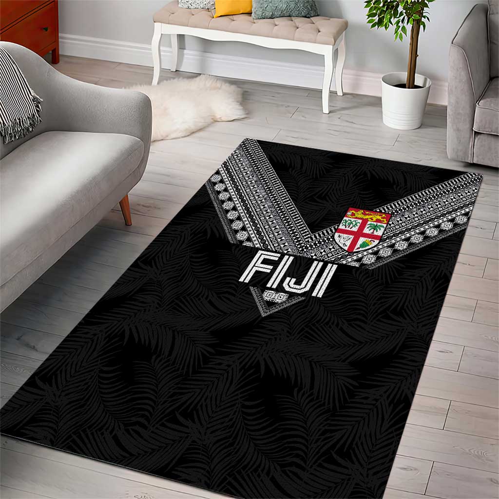Rugby Fiji Area Rug Fijian Masi Tribal Sporty Style Black Color LT03 - Polynesian Pride