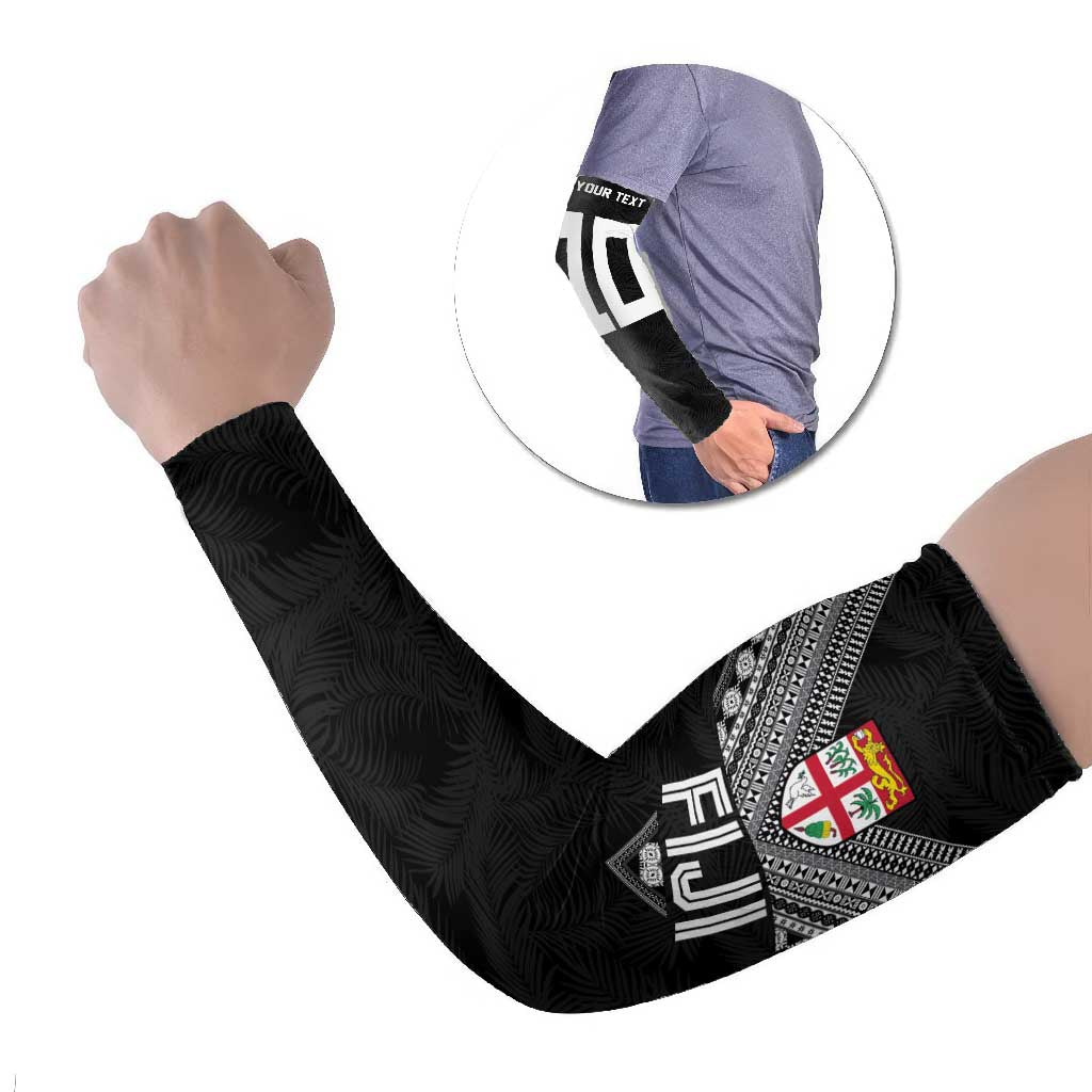 Custom Rugby Fiji Arm Sleeves Fijian Masi Tribal Sporty Style Black Color - Polynesian Pride