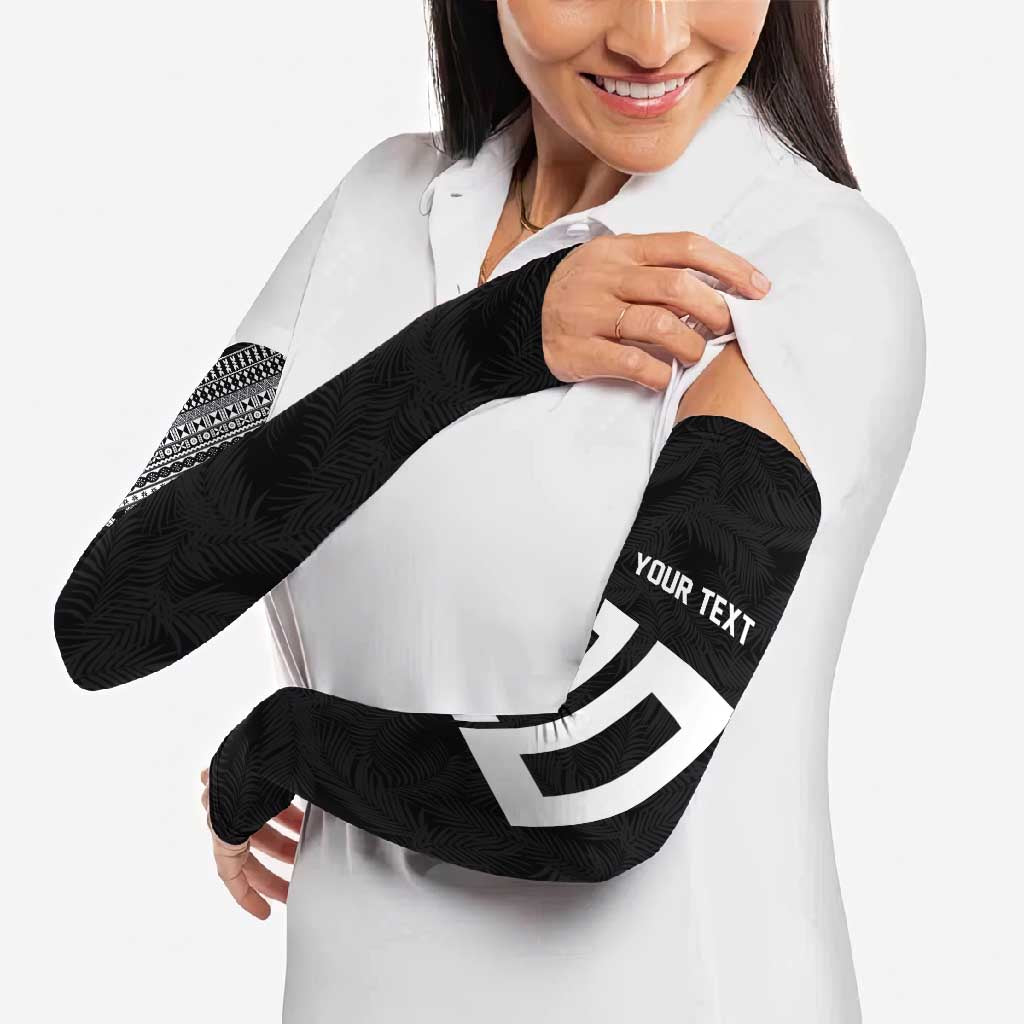 Custom Rugby Fiji Arm Sleeves Fijian Masi Tribal Sporty Style Black Color LT03 - Polynesian Pride