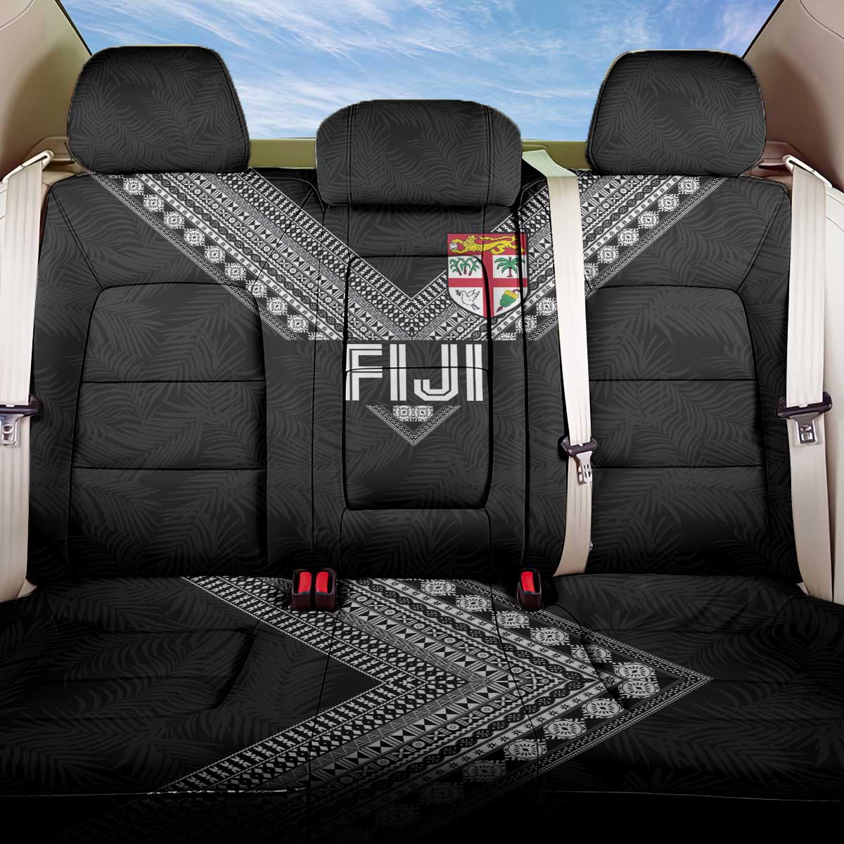 Rugby Fiji Back Car Seat Cover Fijian Masi Tribal Sporty Style Black Color LT03 One Size Black - Polynesian Pride