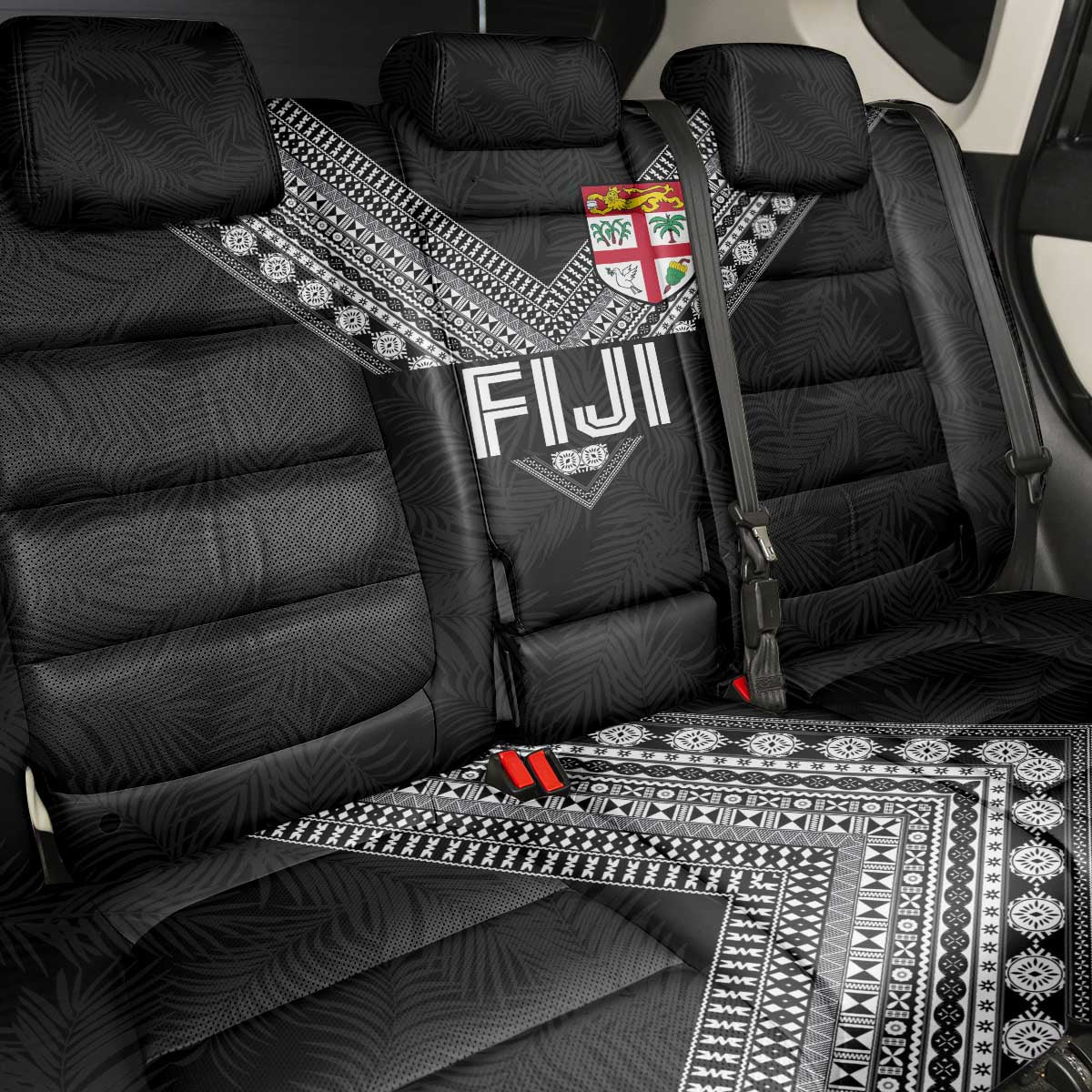 Rugby Fiji Back Car Seat Cover Fijian Masi Tribal Sporty Style Black Color LT03 - Polynesian Pride
