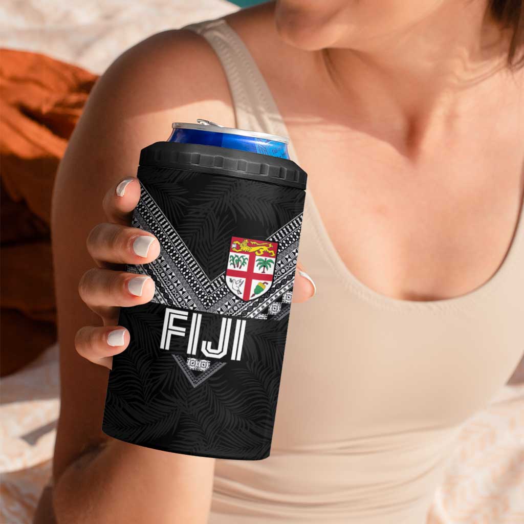 Custom Rugby Fiji 4 in 1 Can Cooler Tumbler Fijian Masi Tribal Sporty Style Black Color LT03 - Polynesian Pride