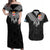 Custom Rugby Fiji Couples Matching Off Shoulder Maxi Dress and Hawaiian Shirt Fijian Masi Tribal Sporty Style Black Color - Polynesian Pride