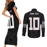 Custom Rugby Fiji Couples Matching Short Sleeve Bodycon Dress and Long Sleeve Button Shirt Fijian Masi Tribal Sporty Style Black Color LT03 - Polynesian Pride