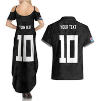 Custom Rugby Fiji Couples Matching Summer Maxi Dress and Hawaiian Shirt Fijian Masi Tribal Sporty Style Black Color LT03 - Polynesian Pride