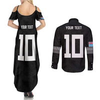 Custom Rugby Fiji Couples Matching Summer Maxi Dress and Long Sleeve Button Shirt Fijian Masi Tribal Sporty Style Black Color LT03 - Polynesian Pride