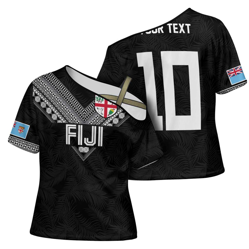 Custom Rugby Fiji Cross Shoulder Shirt Fijian Masi Tribal Sporty Style Black Color LT03 - Polynesian Pride