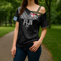 Custom Rugby Fiji Cross Shoulder Shirt Fijian Masi Tribal Sporty Style Black Color LT03 - Polynesian Pride