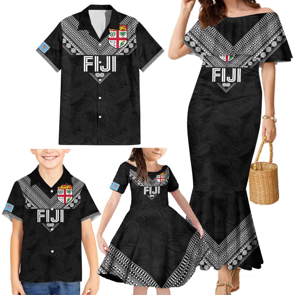 Custom Rugby Fiji Family Matching Mermaid Dress and Hawaiian Shirt Fijian Masi Tribal Sporty Style Black Color LT03 - Polynesian Pride