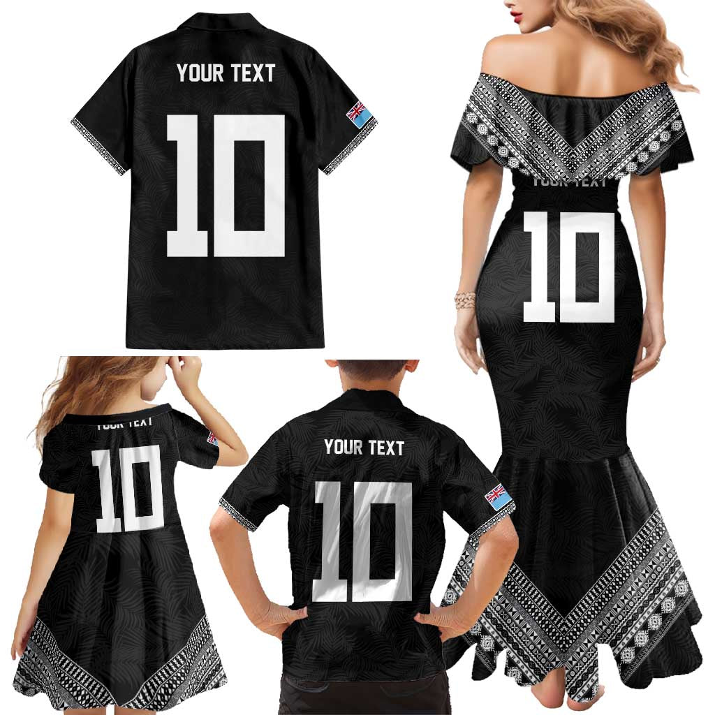 Custom Rugby Fiji Family Matching Mermaid Dress and Hawaiian Shirt Fijian Masi Tribal Sporty Style Black Color LT03 - Polynesian Pride
