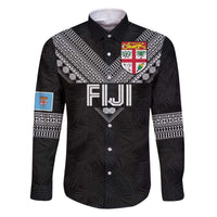 Custom Rugby Fiji Family Matching Off The Shoulder Long Sleeve Dress and Hawaiian Shirt Fijian Masi Tribal Sporty Style Black Color LT03 Dad's Shirt - Long Sleeve Black - Polynesian Pride