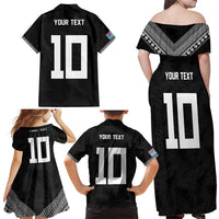Custom Rugby Fiji Family Matching Off Shoulder Maxi Dress and Hawaiian Shirt Fijian Masi Tribal Sporty Style Black Color LT03 - Polynesian Pride