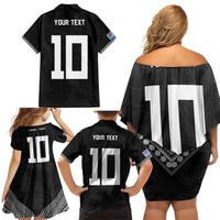 Custom Rugby Fiji Family Matching Off Shoulder Short Dress and Hawaiian Shirt Fijian Masi Tribal Sporty Style Black Color LT03 - Polynesian Pride