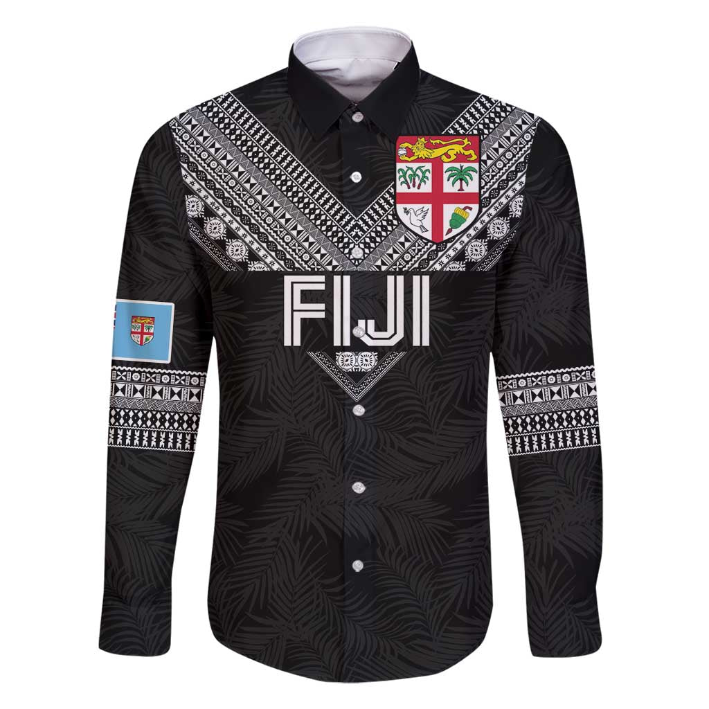 Custom Rugby Fiji Family Matching Off Shoulder Short Dress and Hawaiian Shirt Fijian Masi Tribal Sporty Style Black Color LT03 Dad's Shirt - Long Sleeve Black - Polynesian Pride