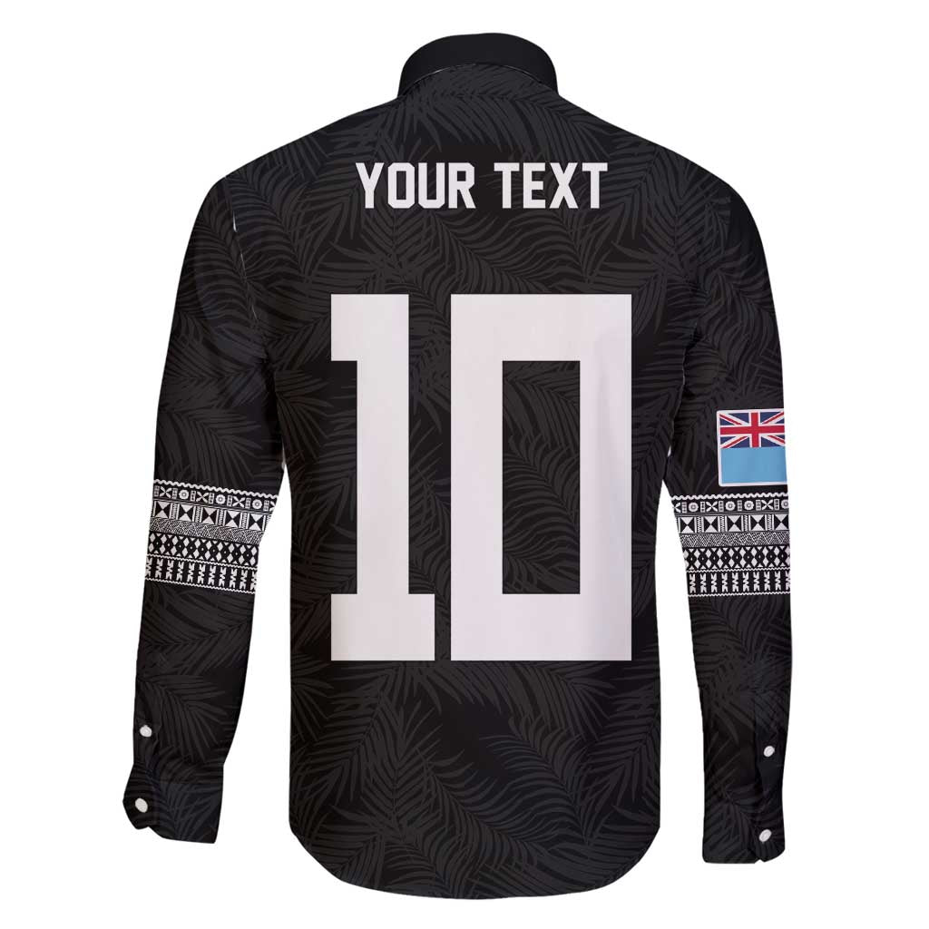 Custom Rugby Fiji Family Matching Puletasi and Hawaiian Shirt Fijian Masi Tribal Sporty Style Black Color - Polynesian Pride